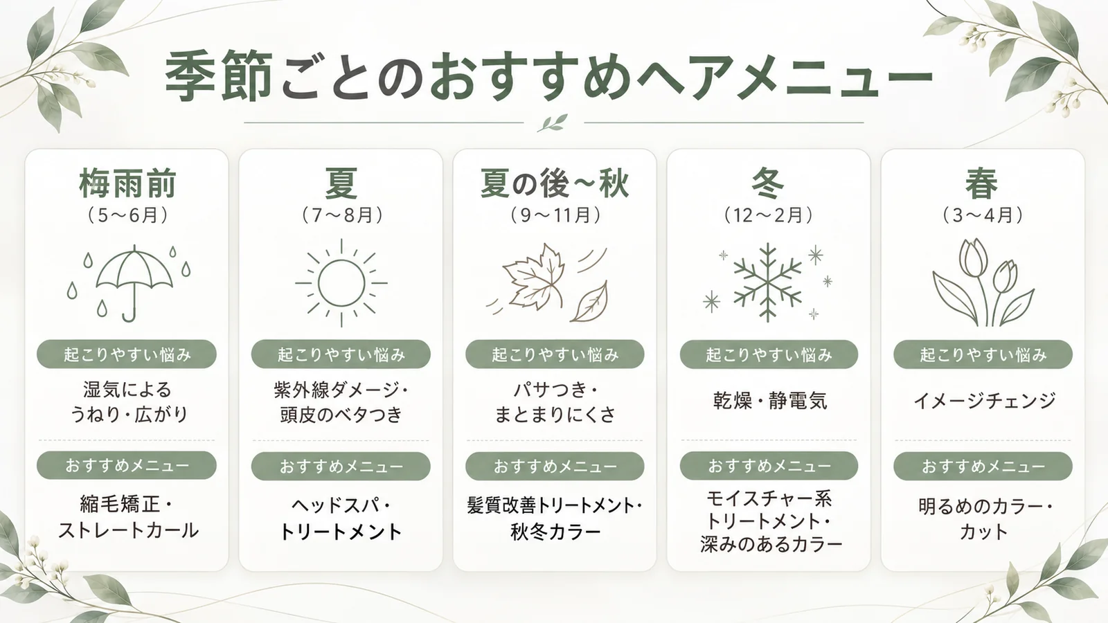 季節ごとのおすすめヘアメニュー